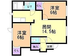 コートオーディン1 2LDKの間取図画像