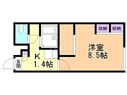 レオパレスムーロット 1Kの間取図画像