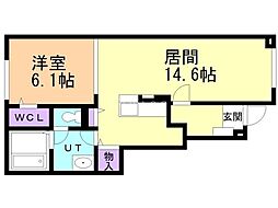 パークハイツモア 1LDKの間取図画像