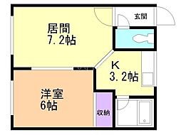 第2大橋マンション 1LDKの間取図画像