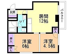 神田ハイツ 2LDKの間取図画像
