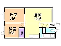 大堅マンション 2LDKの間取図画像