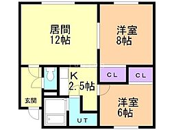 ベルディコート本町 2LDKの間取図画像