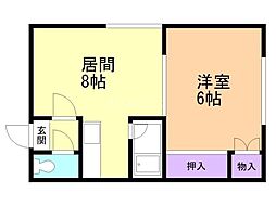 新富11ハイツ 1LDKの間取図画像