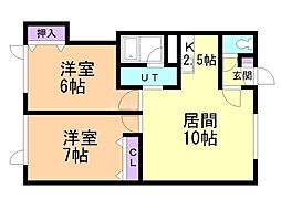 神楽レジデンス 2LDKの間取図画像