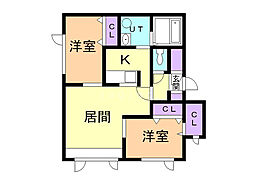 ノヴェル花咲A 2LDKの間取図画像