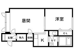 プレズィール豊岡B 1LDKの間取図画像