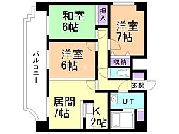 日宝ノルテ1条通 3LDKの間取図画像