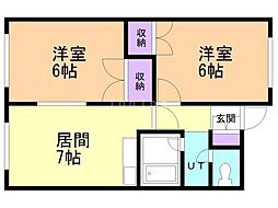 大雪スカイコーポ 2DKの間取図画像