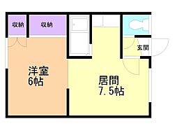 テラスハウス忠和 1DKの間取図画像