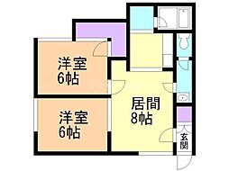 ジューヌフィーユ北門 2DKの間取図画像