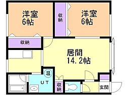 パーク喜多川D 2LDKの間取図画像