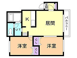 E-21みどり野 2LDKの間取図画像
