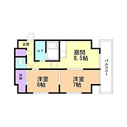 ESY旭川 2DKの間取図画像