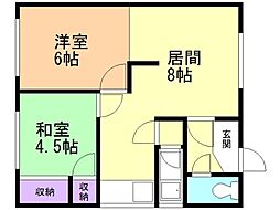 福鶴マンション1 2LDKの間取図画像