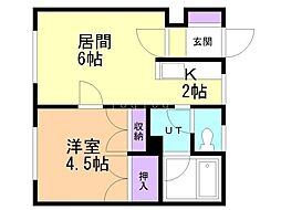 ロンシャン神楽2 1DKの間取図画像