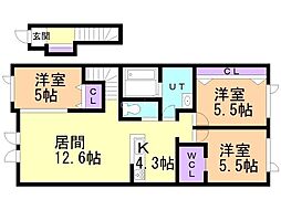 上川郡東川町北町4丁目アパート 3LDKの間取図画像