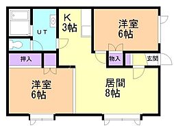 インペリアル末広弐番館 2LDKの間取図画像