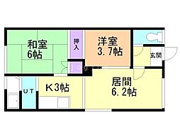 フローラ新富 2LDKの間取図画像