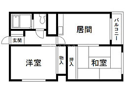 北都ハイツ 2LDKの間取図画像