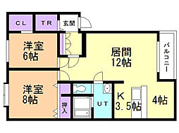 ヴィラ大雪通 2LDKの間取図画像