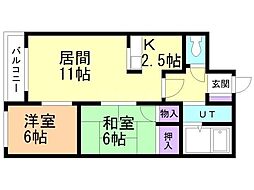 フロンティア高崎 2LDKの間取図画像