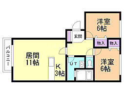 クローバーハウス2 2LDKの間取図画像
