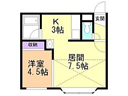 ロイヤルD 1LDKの間取図画像