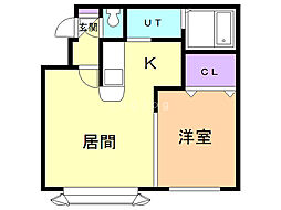 きはんたハイツ 1LDKの間取図画像