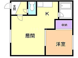 ハイツエルムB棟 1LDKの間取図画像