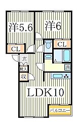 サンミラドールＣ 2階2LDKの間取り