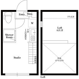 ハーモニーテラス上高井戸IV 2階ワンルームの間取り