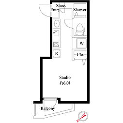 セレブラーレ町屋 2階ワンルームの間取り