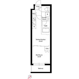 ハーモニーレジデンス東京サウス六郷 2階1DKの間取り