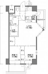 広島電鉄1系統 銀山町駅 徒歩6分の賃貸マンション 12階2LDKの間取り