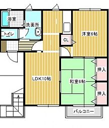 エアリーズ新谷 2LDKの間取図画像