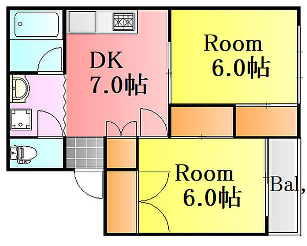 広島県広島市中区中町(賃貸マンション2DK・4階・43.74㎡)の写真 その2