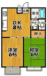 スペースカトレア 1階2DKの間取り