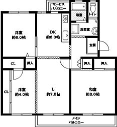 茨木郡山D住宅A-18棟 3LDKの間取図画像
