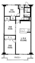 シャルマンコーポ摂津富田 3LDKの間取図画像
