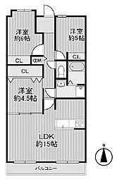 朝日プラザ高槻ウエストヒルズA棟 3LDKの間取図画像