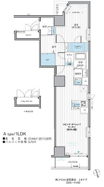 栖～すみか～浅草蔵前 305｜東京都台東区駒形1丁目(賃貸マンション1LDK・3階・57.48㎡)の写真 その2