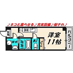 パーラム高殿 6階ワンルームの間取り