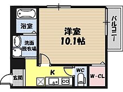 フジパレス緑II番館 2階1Kの間取り