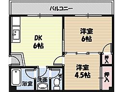 シャトーあが 2DKの間取図画像
