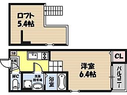 フラン 1Kの間取図画像