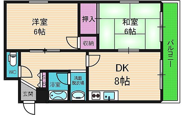 鹿島マンション ｜大阪府大阪市東成区中道2丁目(賃貸マンション2DK・2階・45.00㎡)の写真 その2