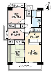 UR都市機構アーバンラフレ小幡4号棟 3LDKの間取図画像