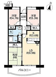 UR都市機構アーバンラフレ小幡2号棟 3LDKの間取図画像