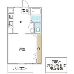 レジデンスみやまE 1DKの間取図画像